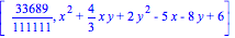 [33689/111111, x^2+4/3*x*y+2*y^2-5*x-8*y+6]